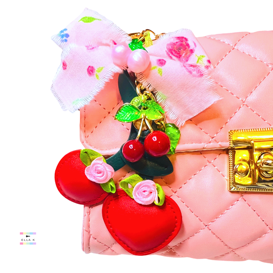 Very Cherry Rose Coquette Bow Cherry Bag Charm