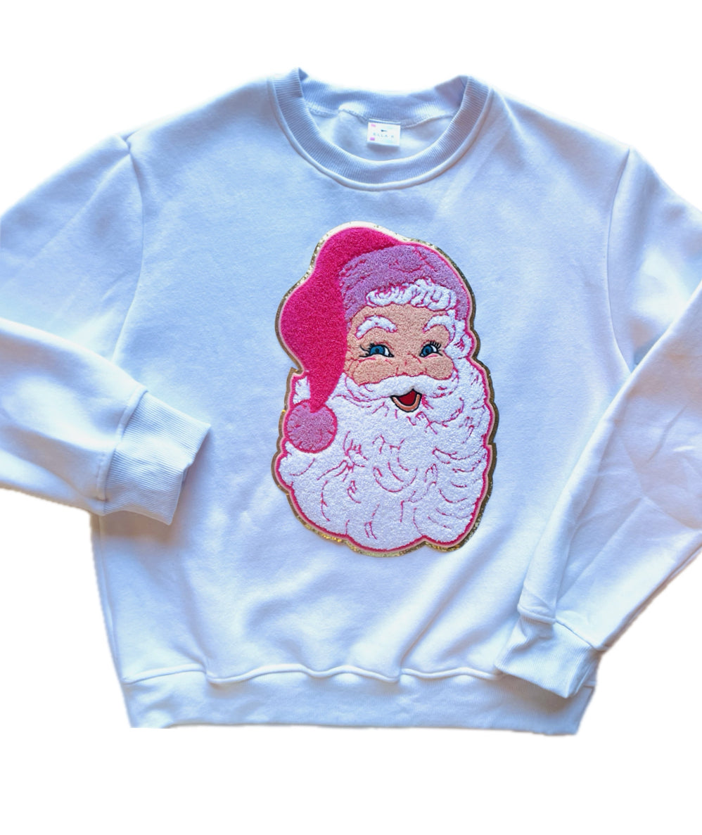 Preppy Pink Santa Sweatshirt - White