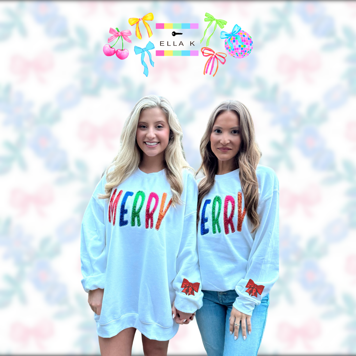 Sequin Embroidered “MERRY” Sweatshirt