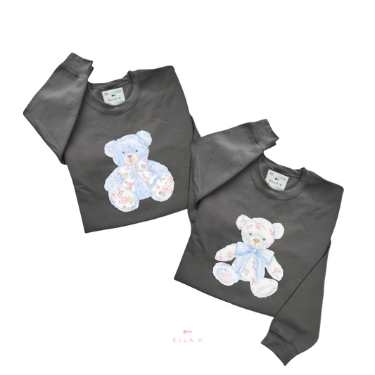 Watercolor Floral Coquette Bear Bow Sweatshirt
