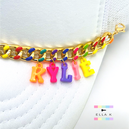 Custom Name Rainbow Enamel Gold Trucker Hat Chain