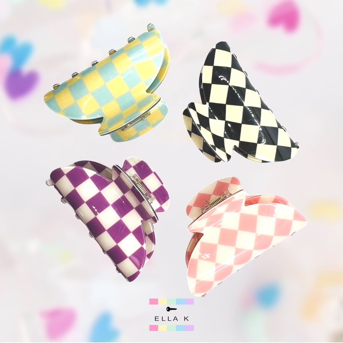 Custom Name Checkered Hair Claw Clip