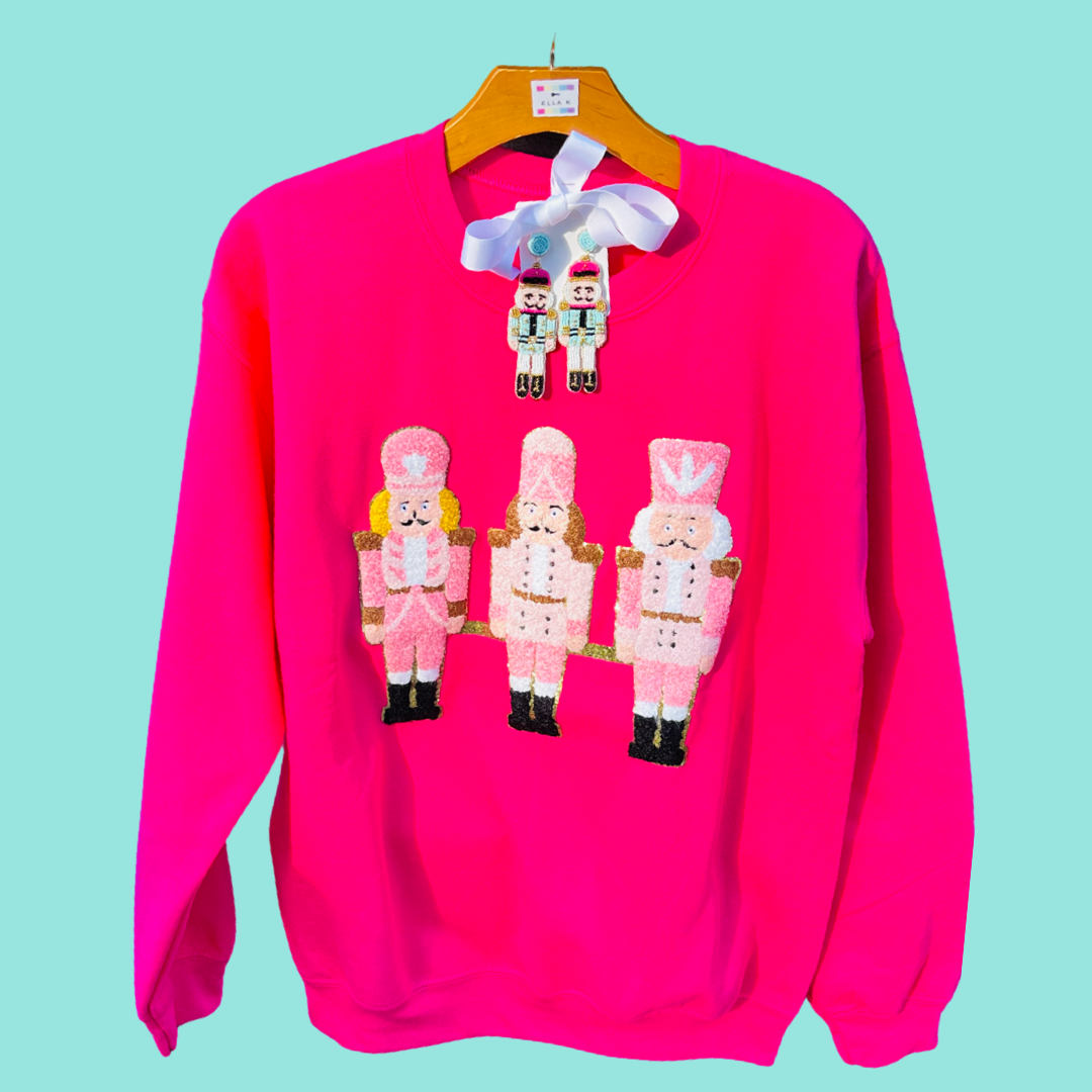 Pink Christmas Soldier Trio Sweatshirt - Hot Pink