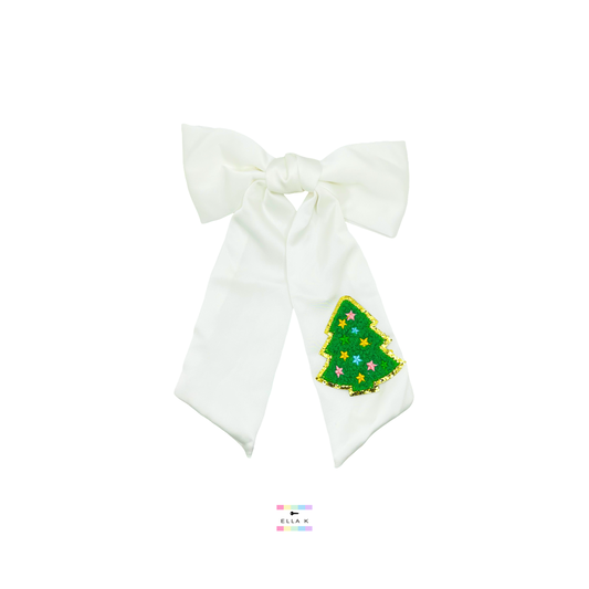 Green Christmas Tree Luxe Satin Hair Bow Barrette