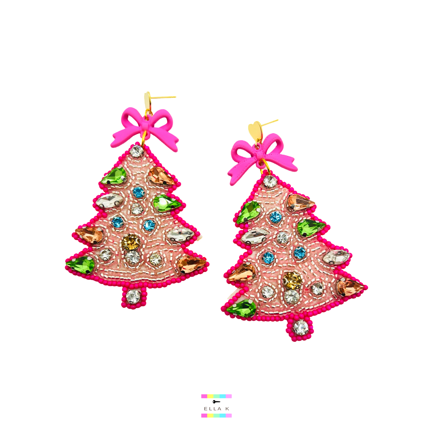 Pink Coquette Bow Christmas Tree Earrings