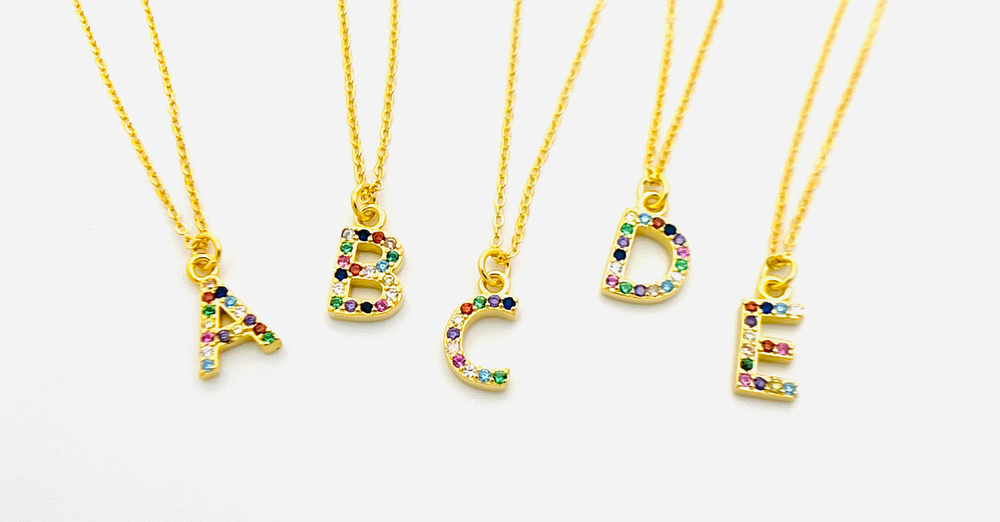 Rainbow Mini Initial Necklace