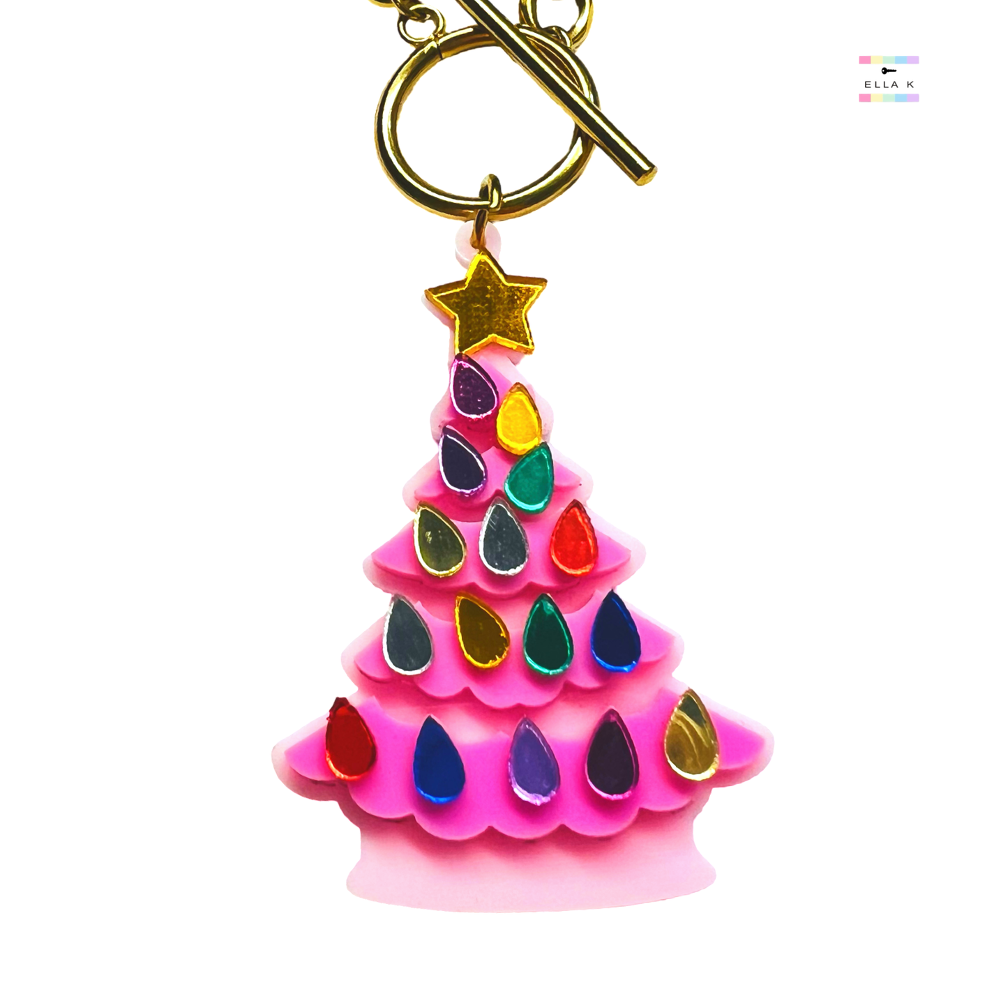 Pink Nostalgic Glow Christmas Tree Necklace