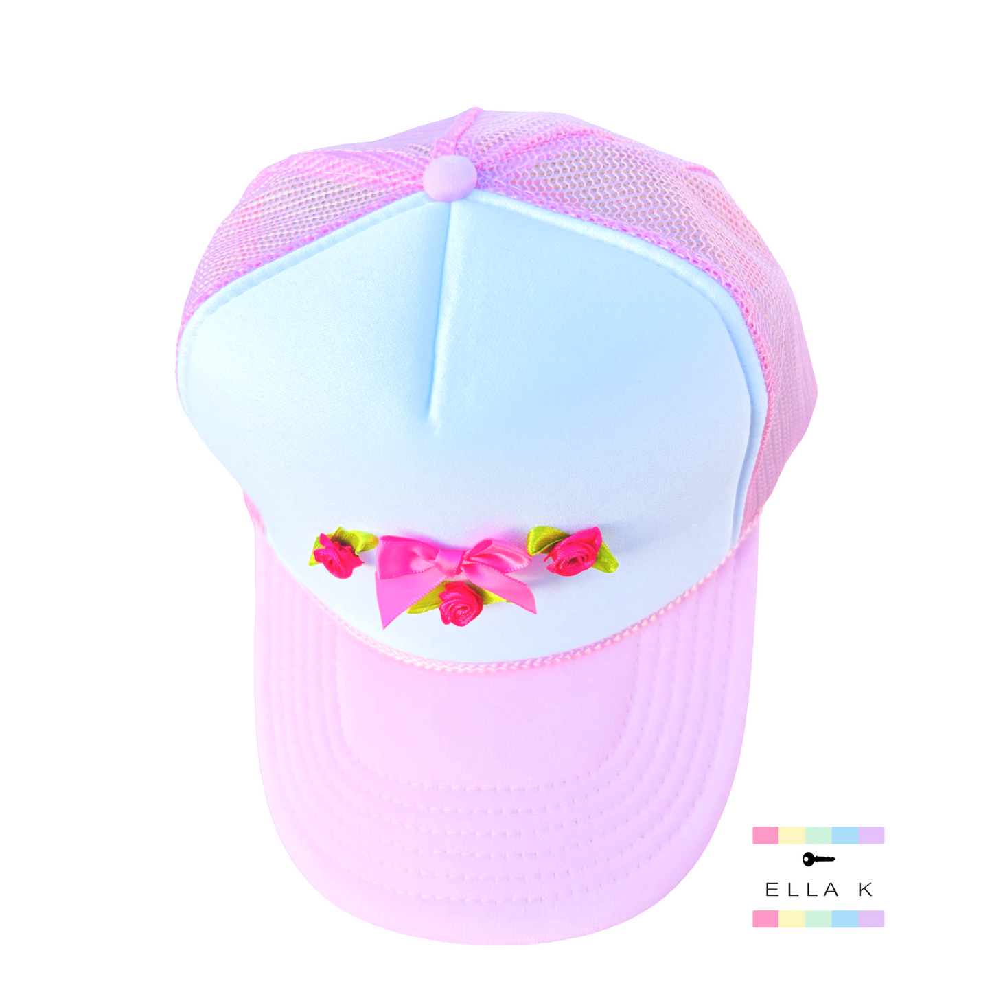 Coquette Bow & Roses Light Pink Trucker Hat