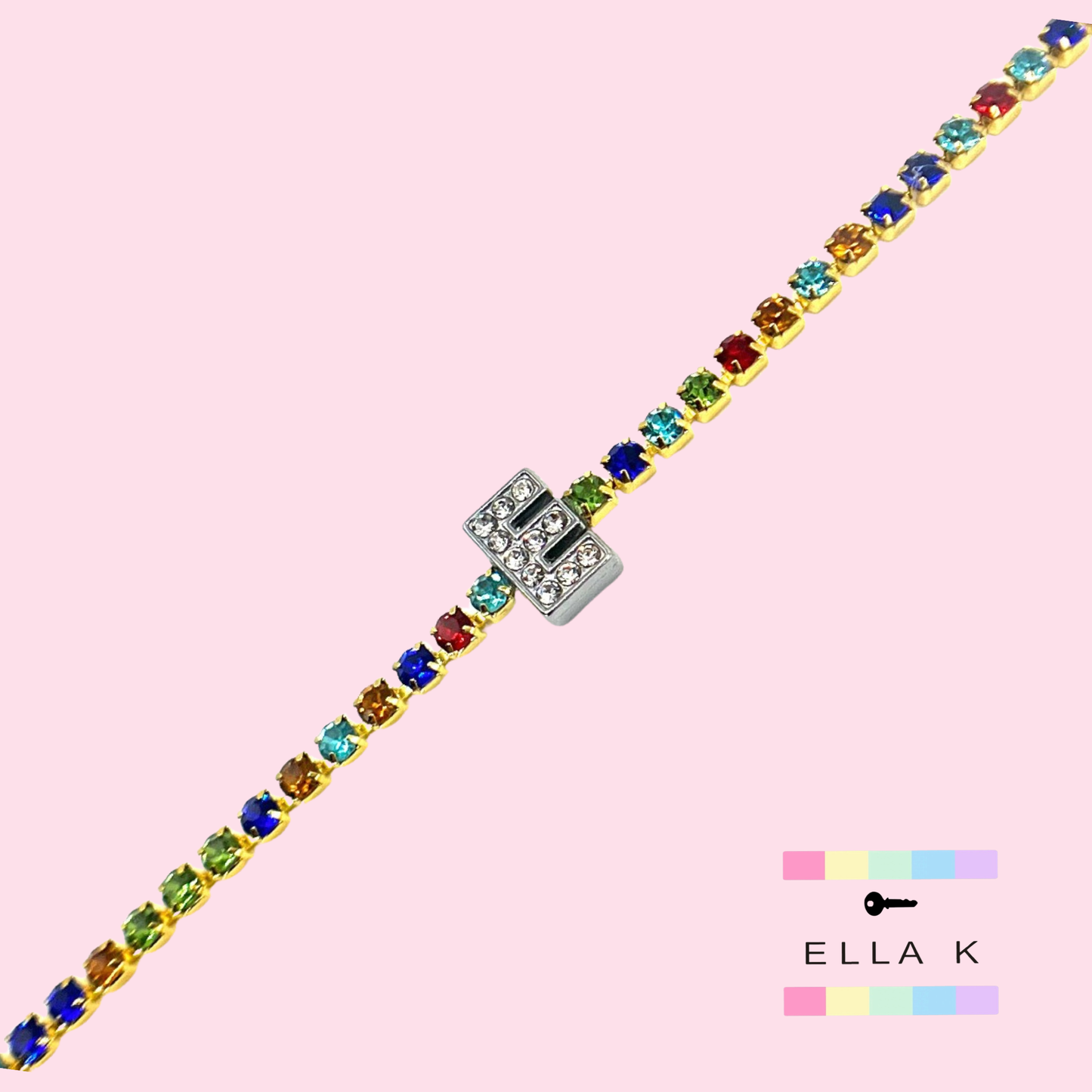 Initial Rainbow Tennis Bracelet