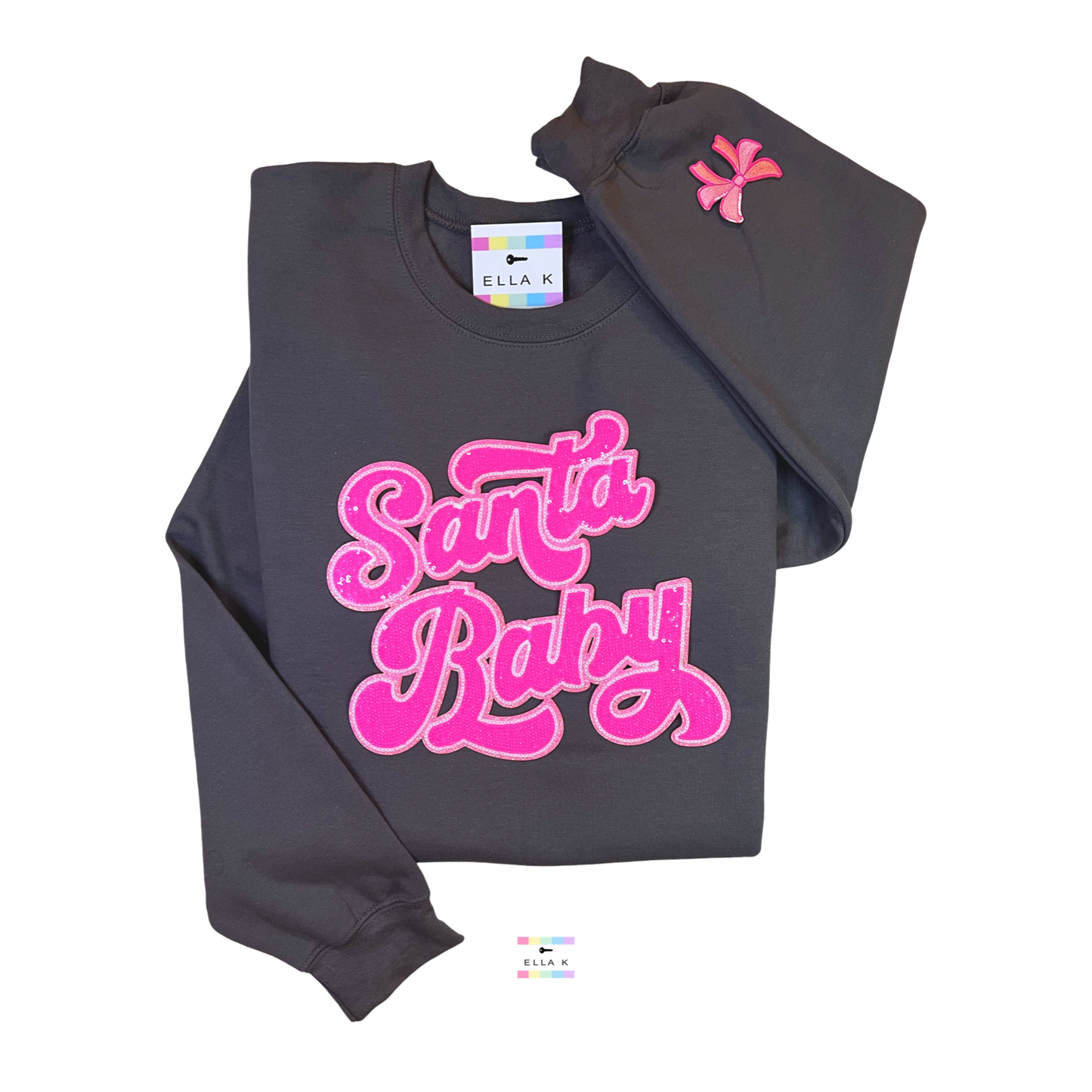 Pink Sequin Santa Baby Christmas Pullover