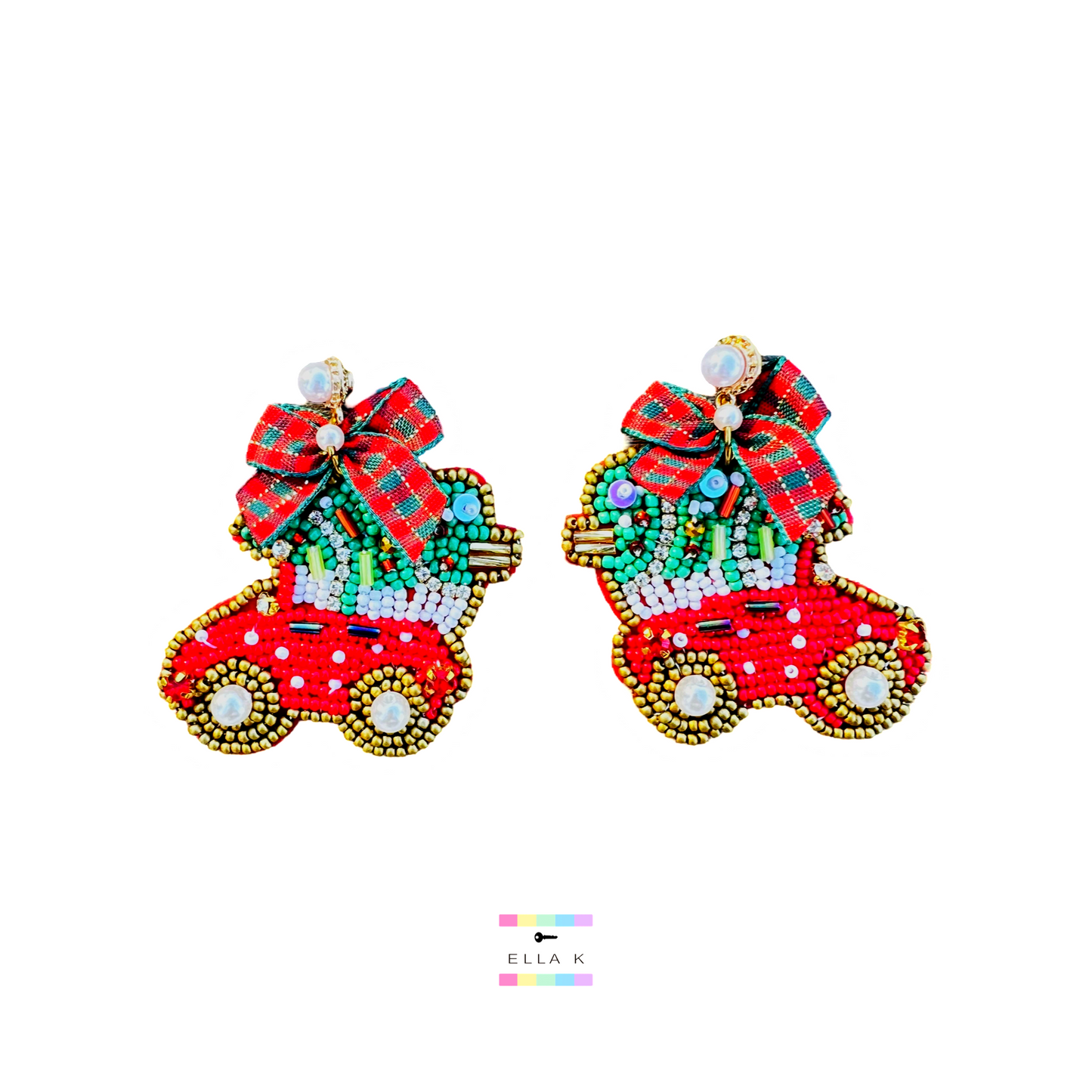 Coquette Bow Christmas Plaid Christmas Tree Car Vacation Earrings