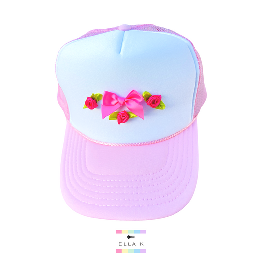 Coquette Bow & Roses Light Pink Trucker Hat