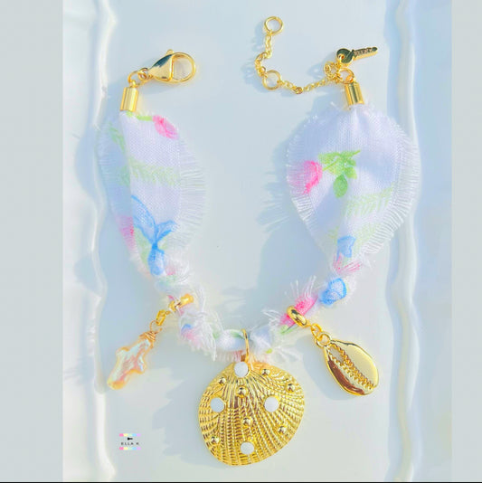 Coral Floral Coquette Bow Charm Bracelet