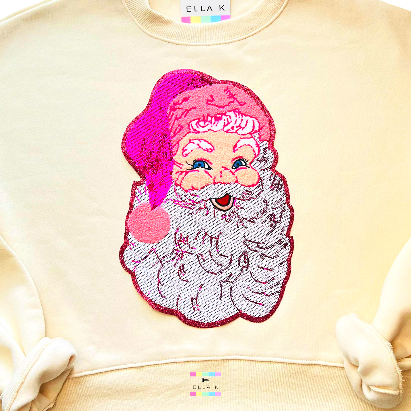 Preppy Pink Sequin Santa Cropped Pullover