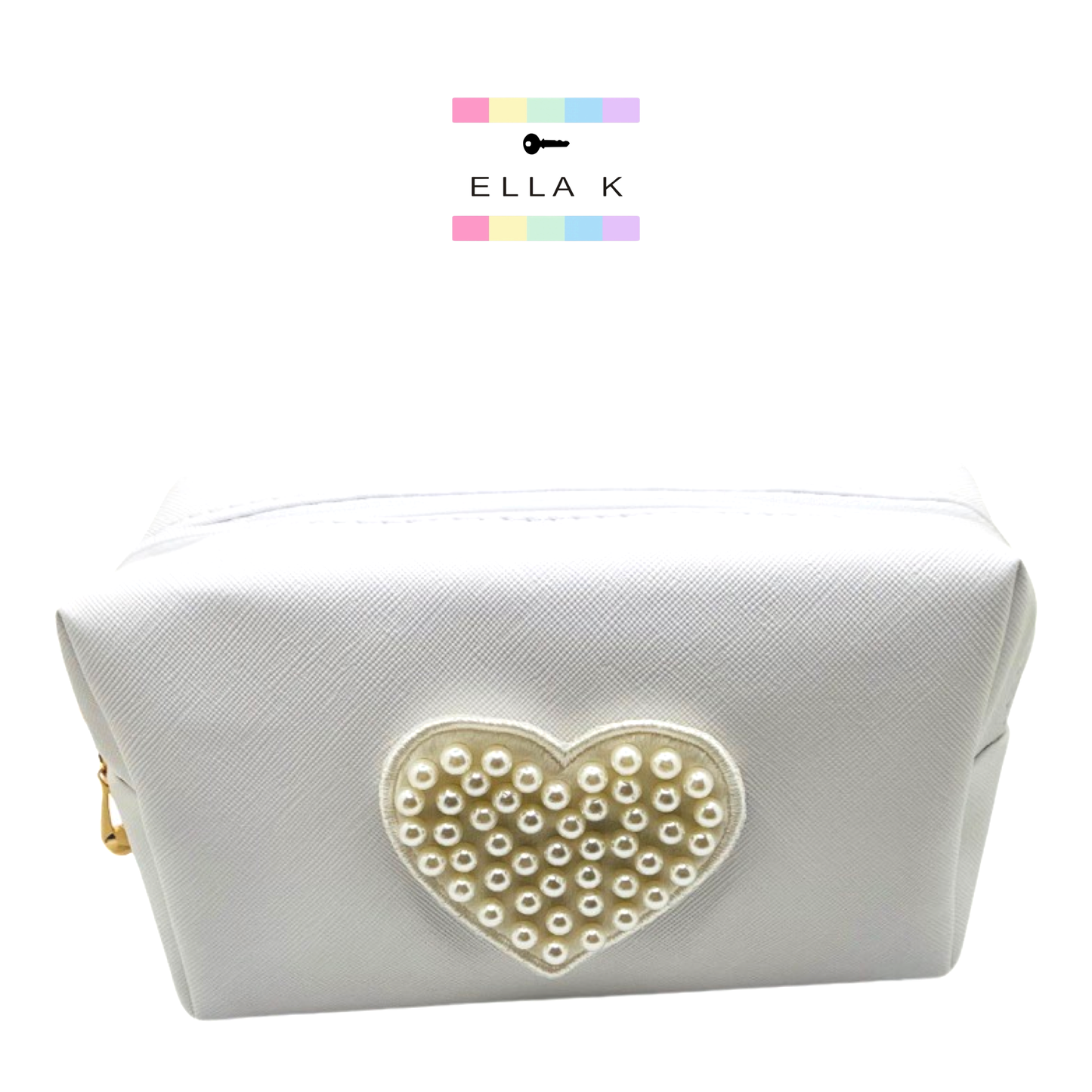 Pearl Heart Classic Makeup Pouch - White