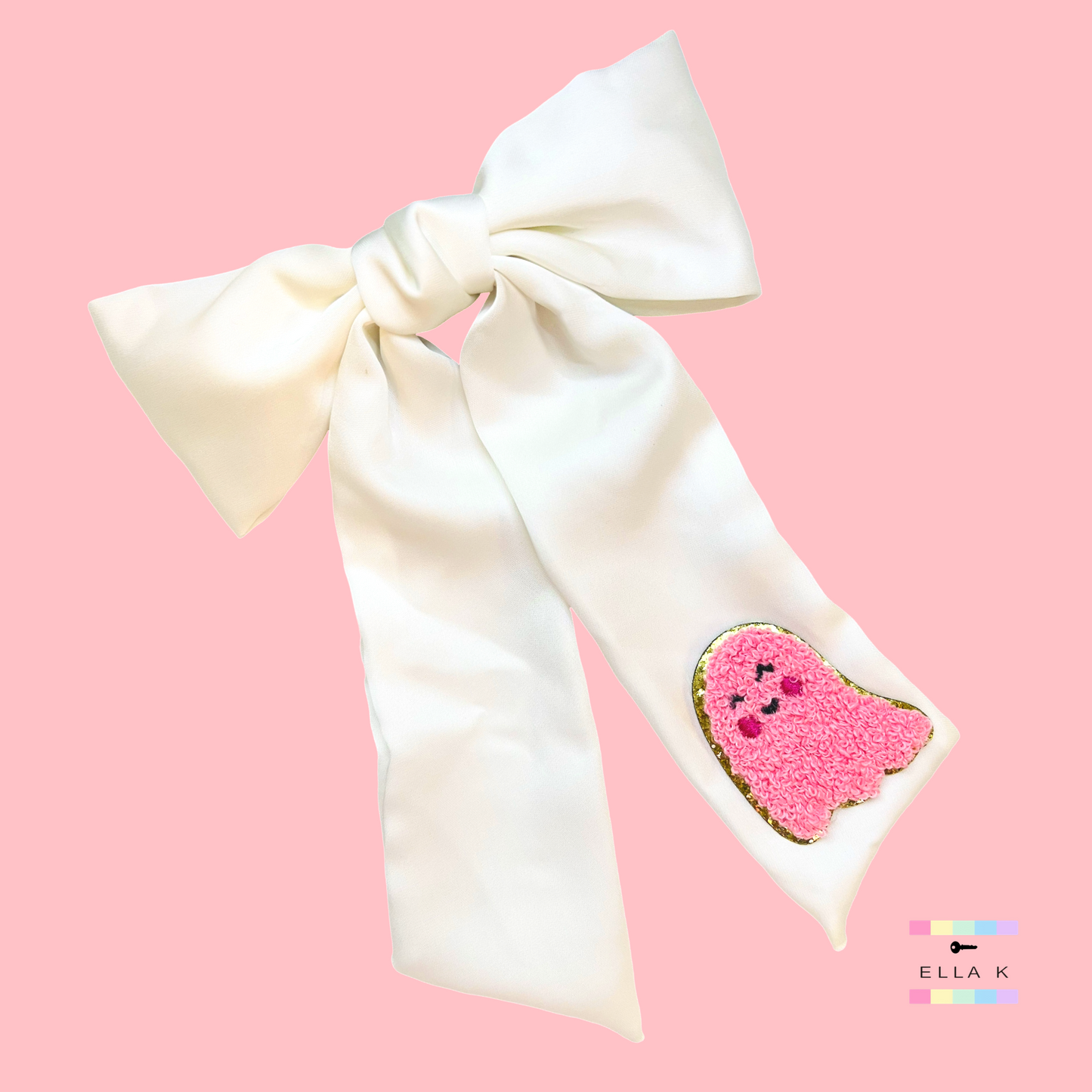 Pink Ghost Luxe Satin White Hair Bow Barrette