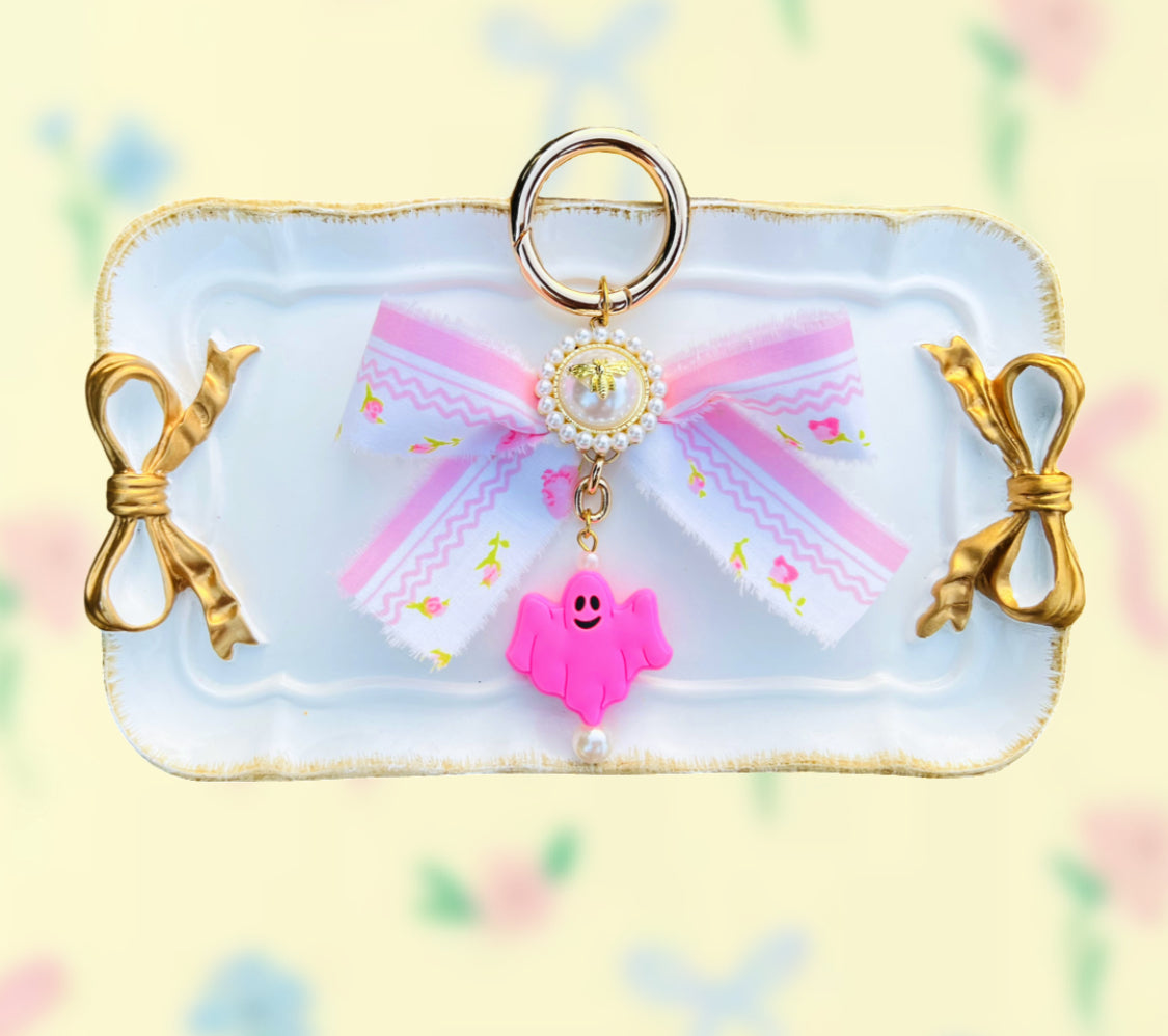 Pink Ghost Flora Luxe Coquette Bow Bag Charm