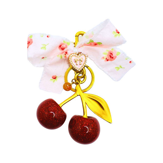 Handmade Floral Coquette Bow XL Cherry Bag Charm