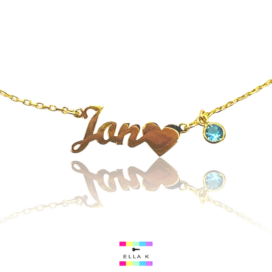 Birthstone Retro Script Name Necklace