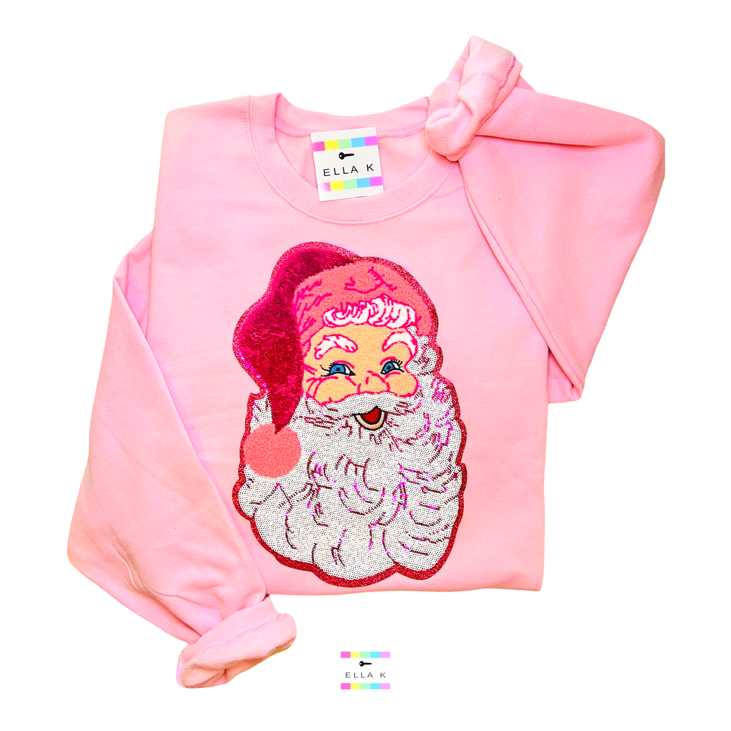 Preppy Pink Sequin Santa Sweatshirt - Light Pink