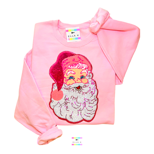 Preppy Pink Sequin Santa Sweatshirt - Light Pink