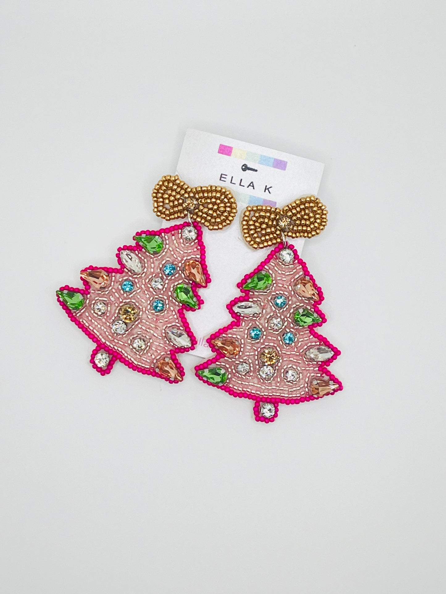 Pink Christmas Tree Earrings