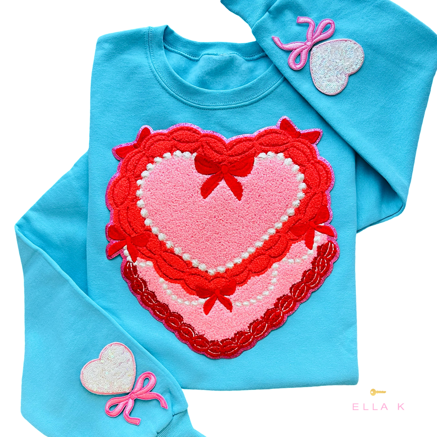Coquette Bow Chenille Heart Cake Sweatshirt