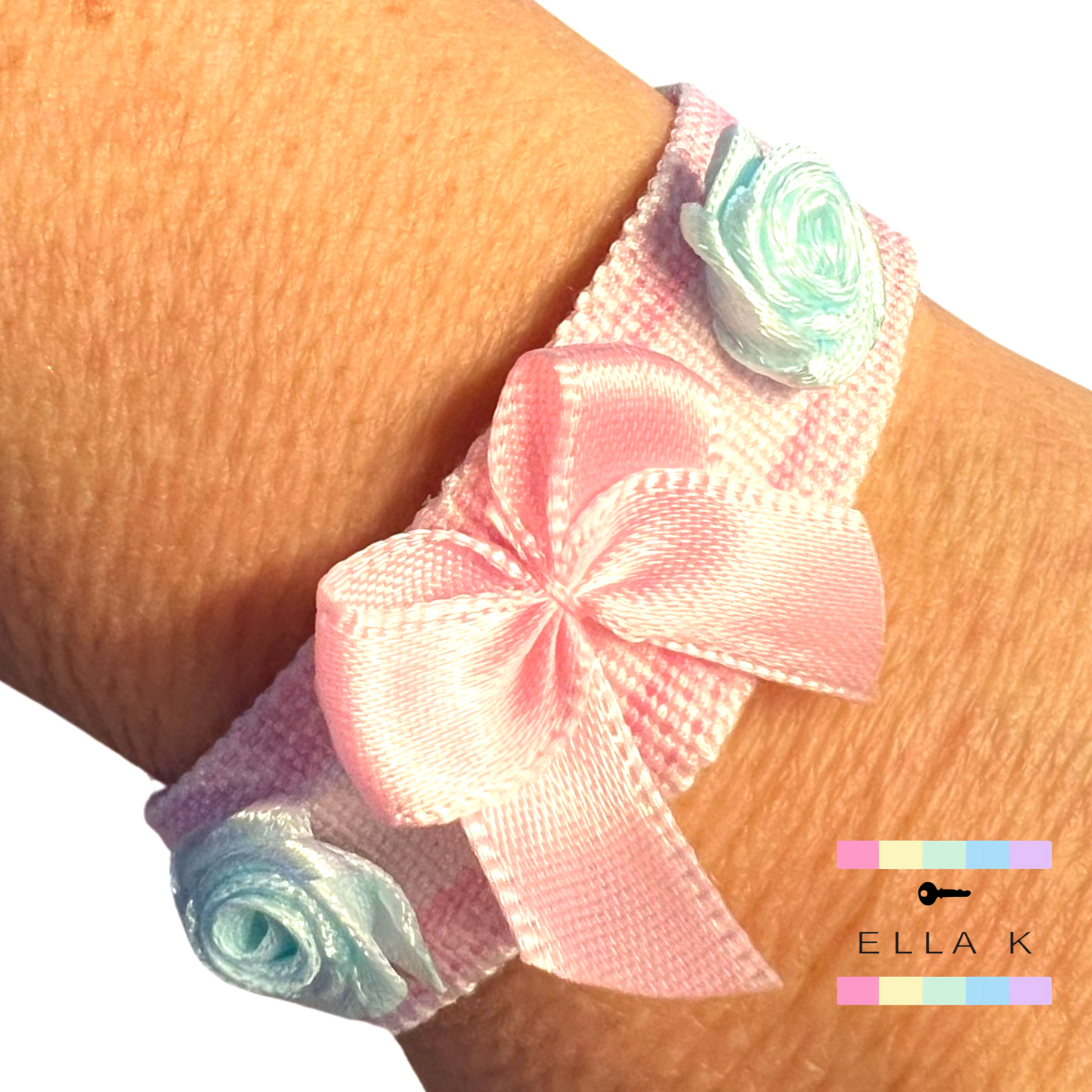 Roses & Coquette Bow Pink Canvas Bracelet