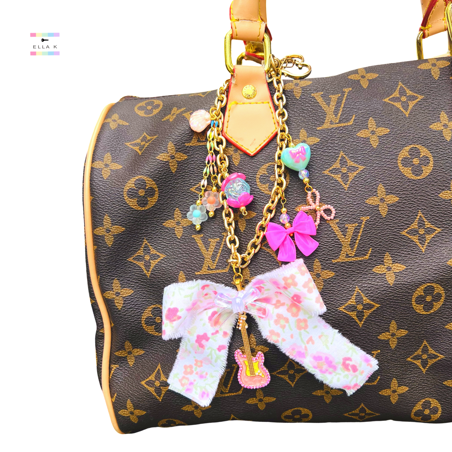 Pink Guitar Floral Coquette Bag Charm