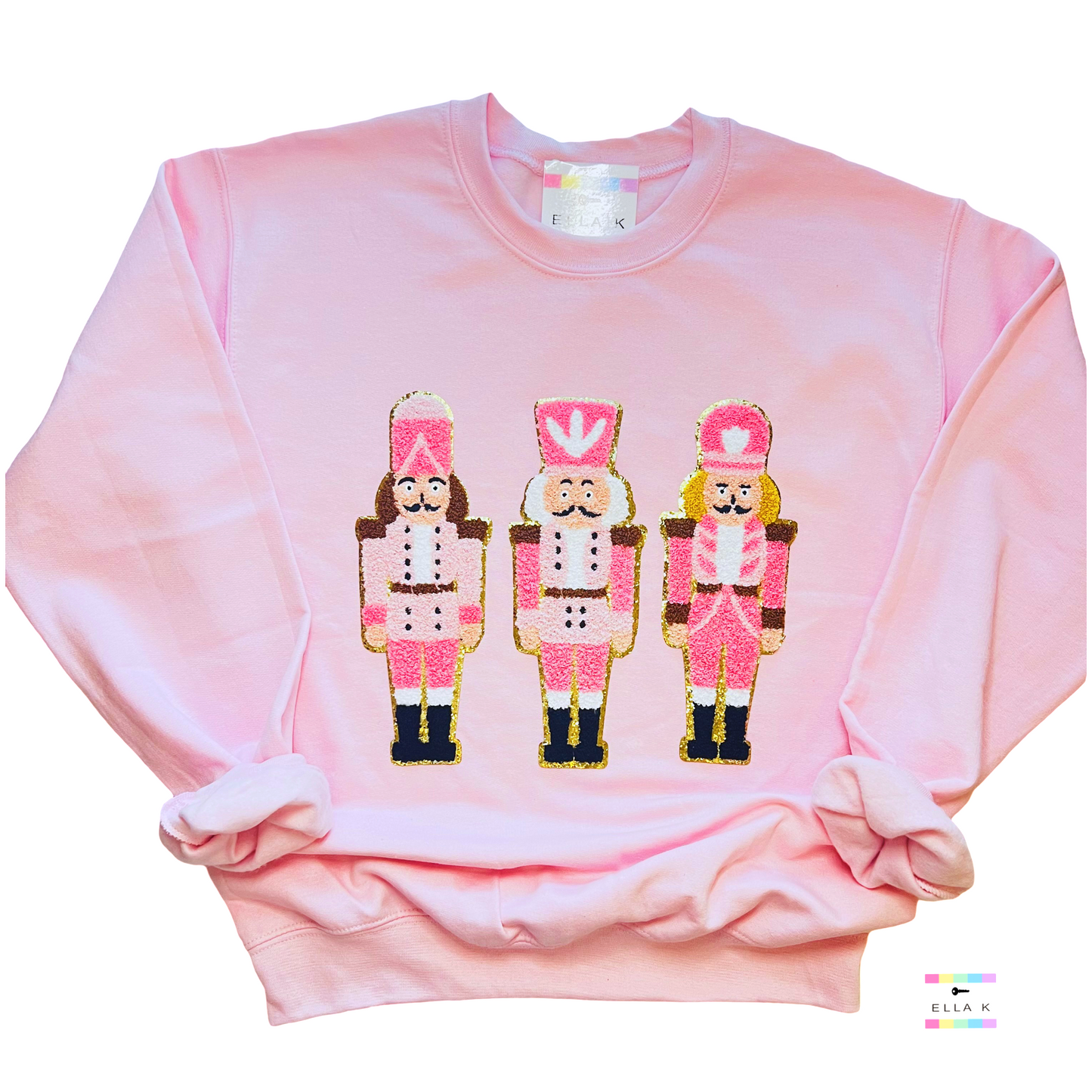 Powder Pink Chenille Nutcracker Christmas Pullover