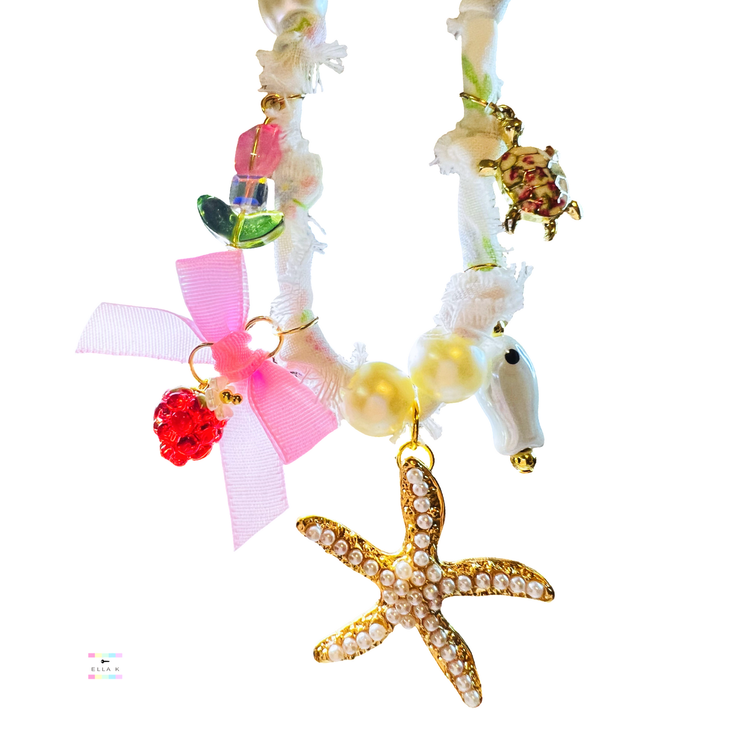 Coquette Garden Coastal Picnic Floral Fabric Charm Necklace