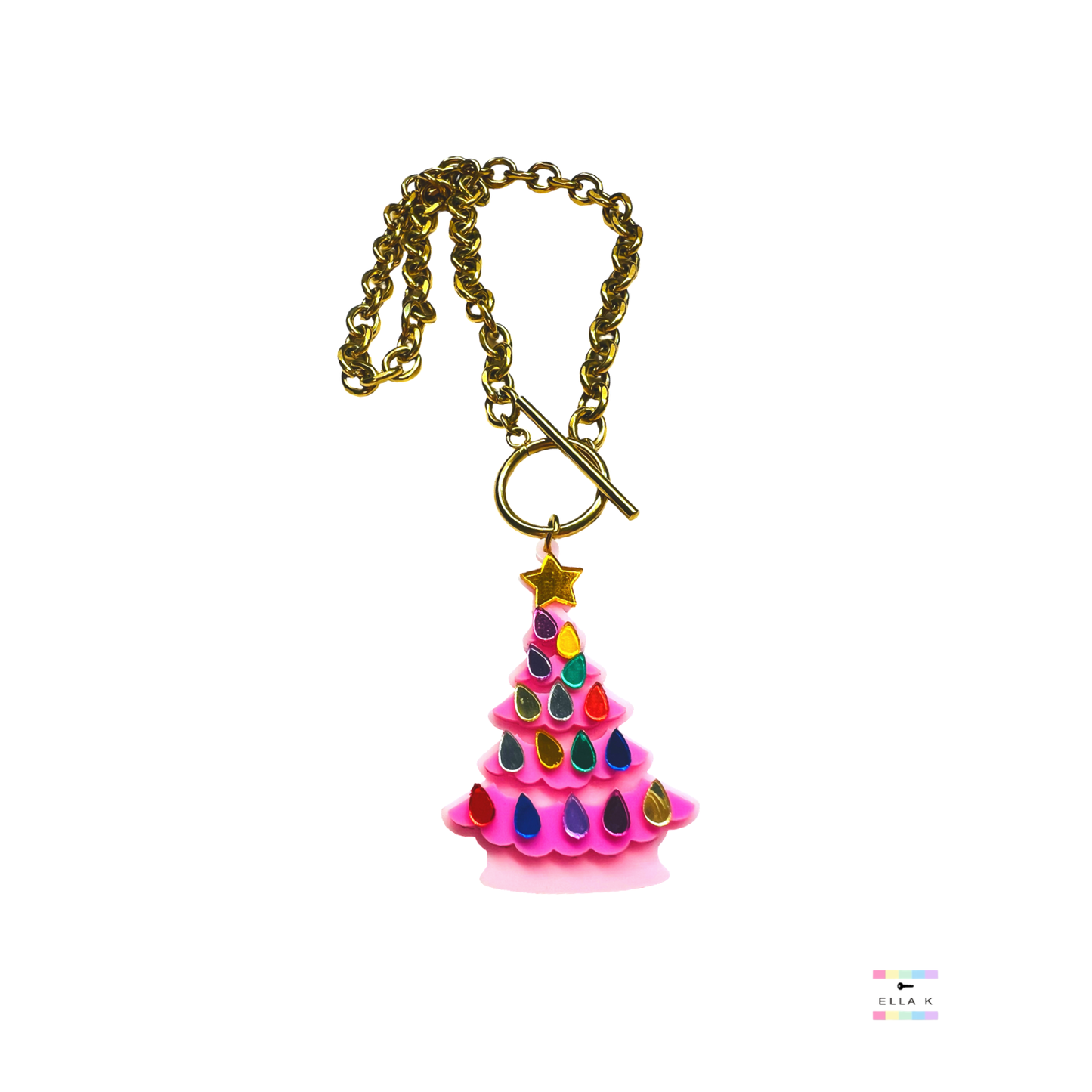 Pink Nostalgic Glow Christmas Tree Necklace