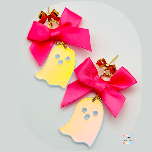 Holographic Girly Ghost  Halloween Earrings