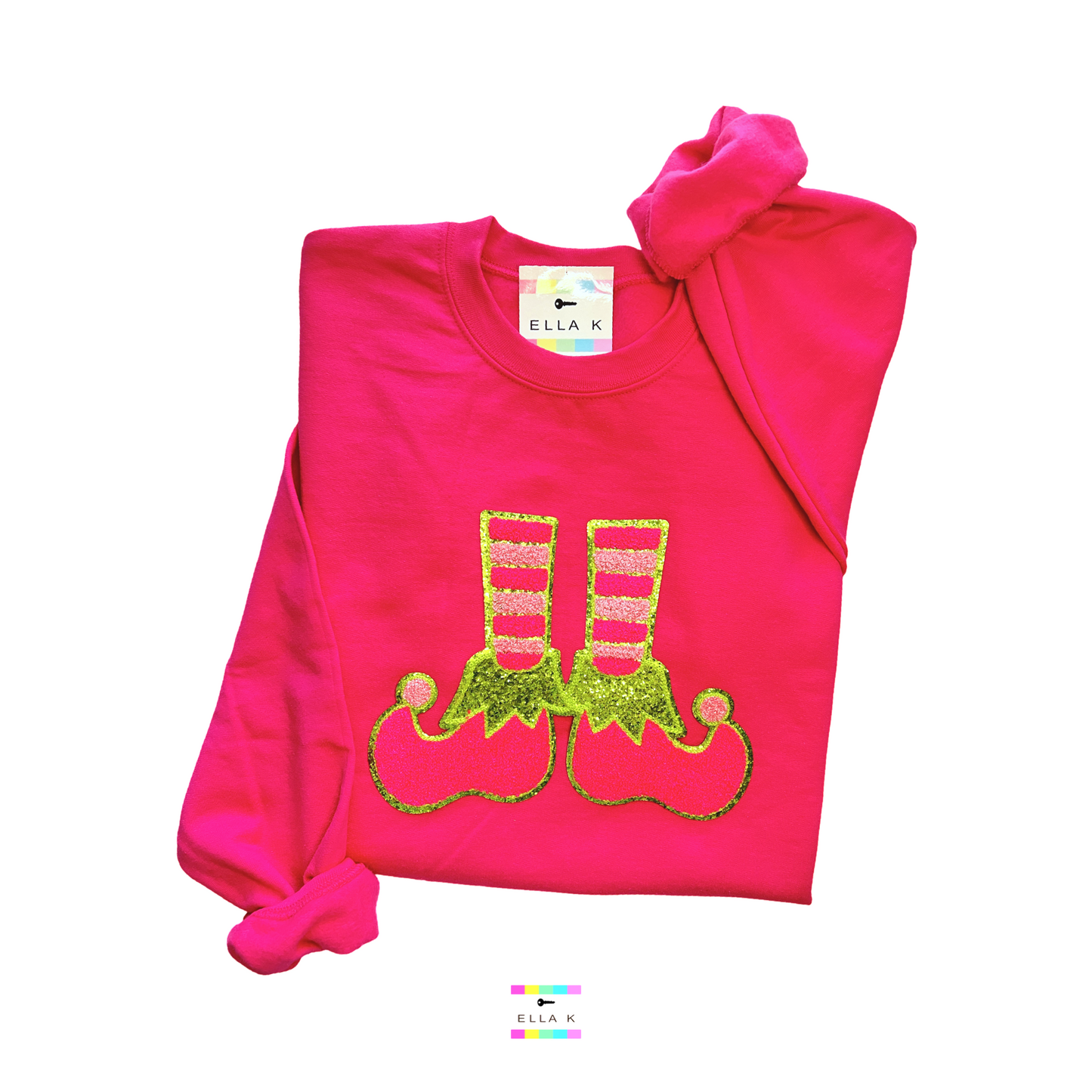 Preppy Pink Elf Shoes Hot Pink Christmas Sweatshirt