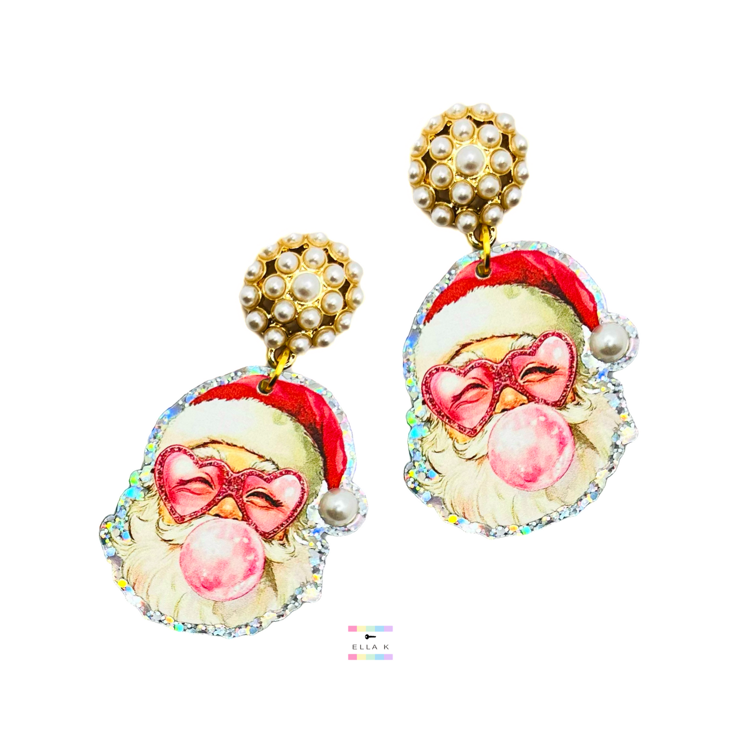 Bubble Gum Santa Christmas Earrings