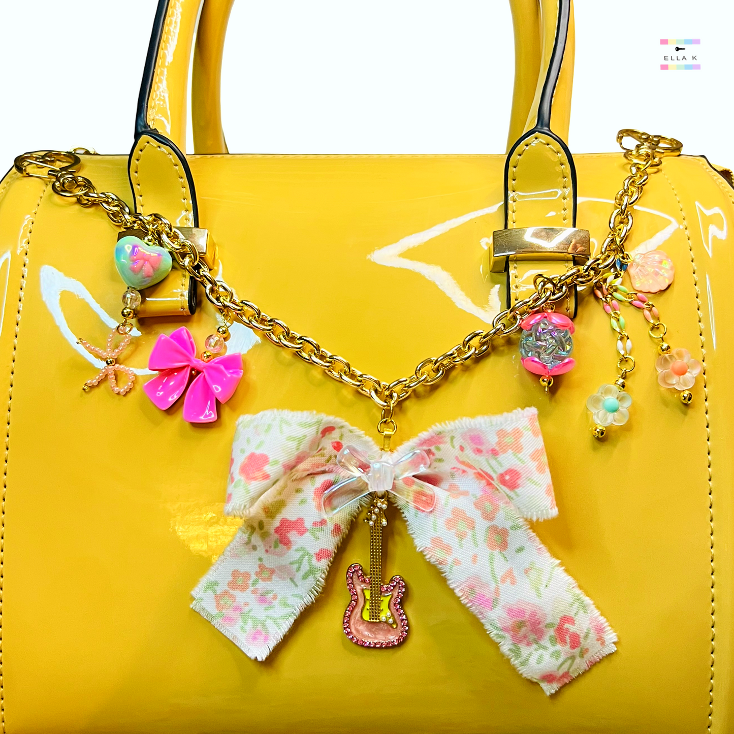 Pink Guitar Floral Coquette Bag Charm