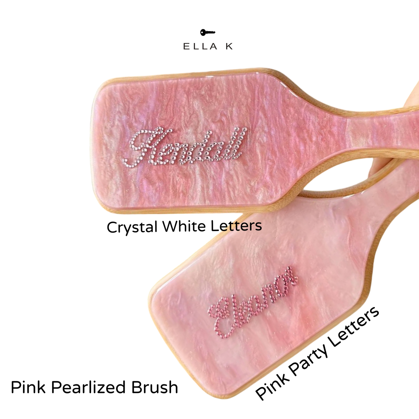 Custom Name Rhinestone Letters Bamboo Hair Brush