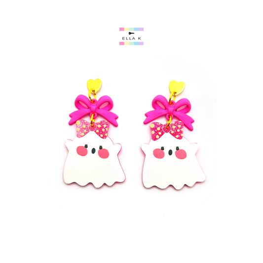 Pink Coquette Bow Cute Ghost Earrings