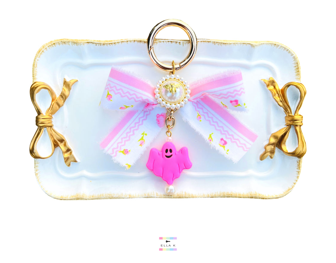 Pink Ghost Flora Luxe Coquette Bow Bag Charm