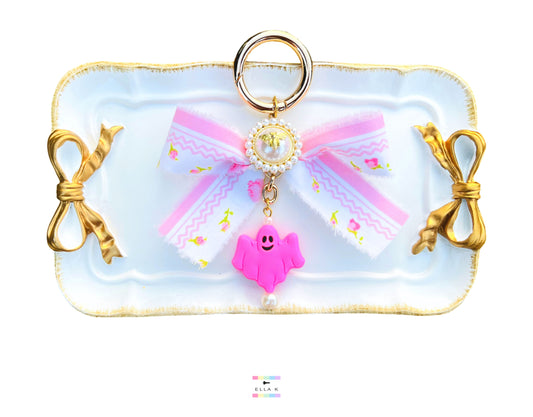 Pink Ghost Flora Luxe Coquette Bow Bag Charm