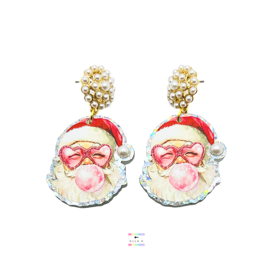 Bubble Gum Santa Christmas Earrings