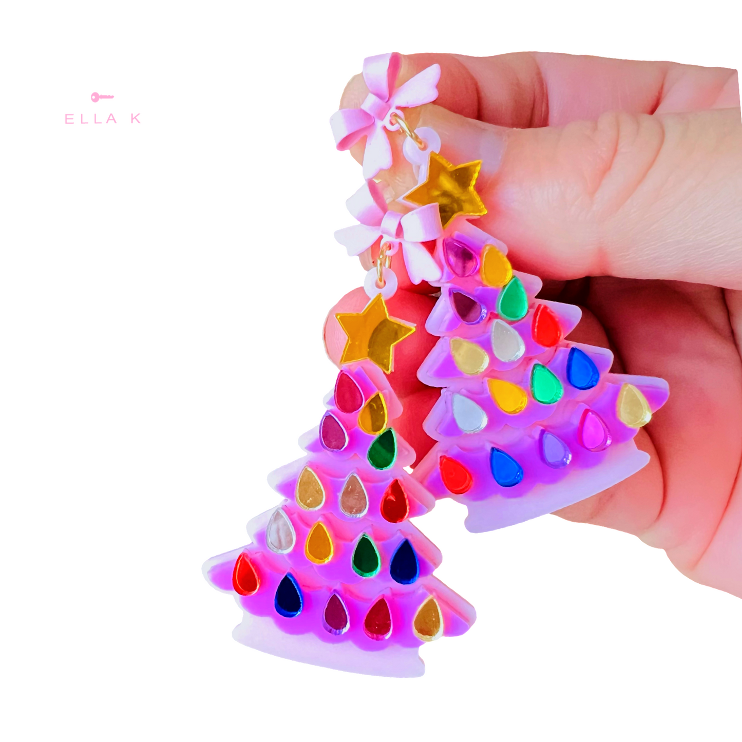 Pink Glow Christmas Tree Earrings