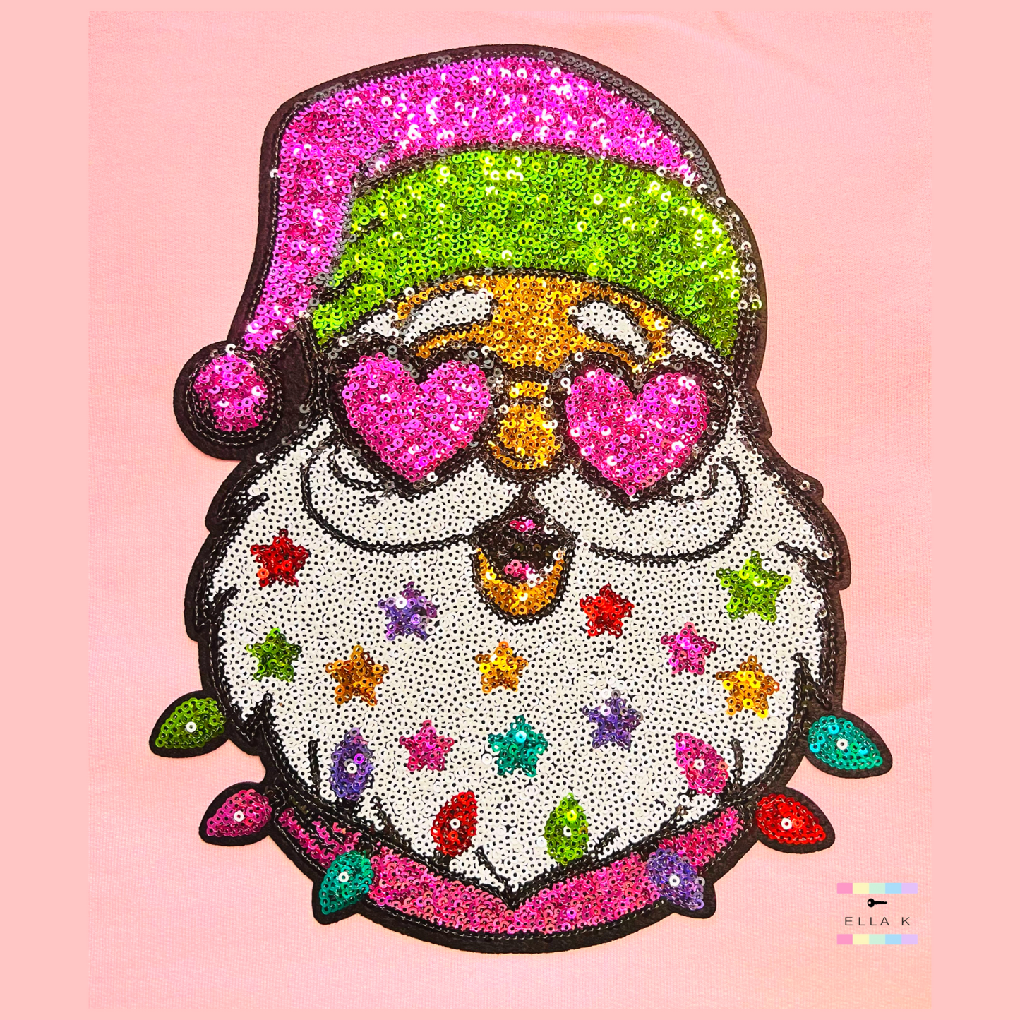 Pink Heart Shades Sequin Santa Patch Sweatshirt