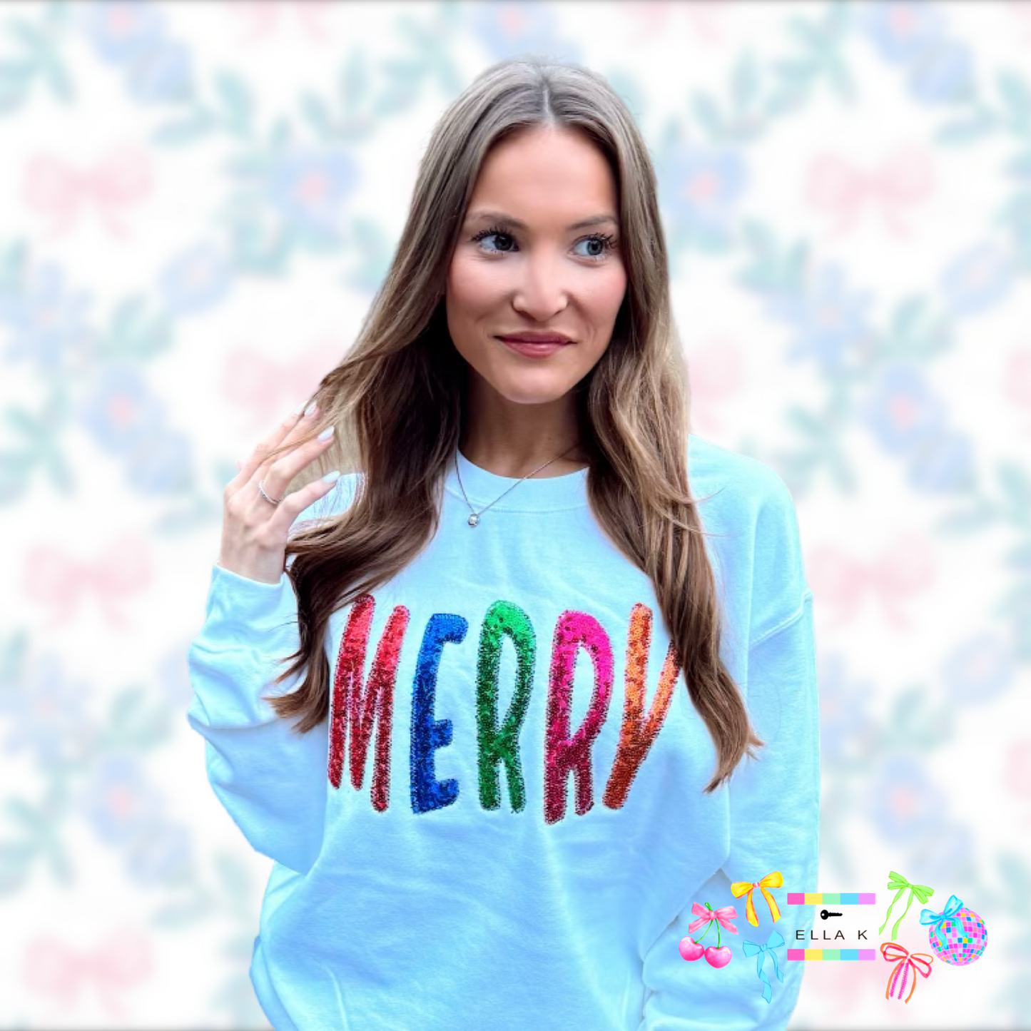 Sequin Embroidered “MERRY” Sweatshirt