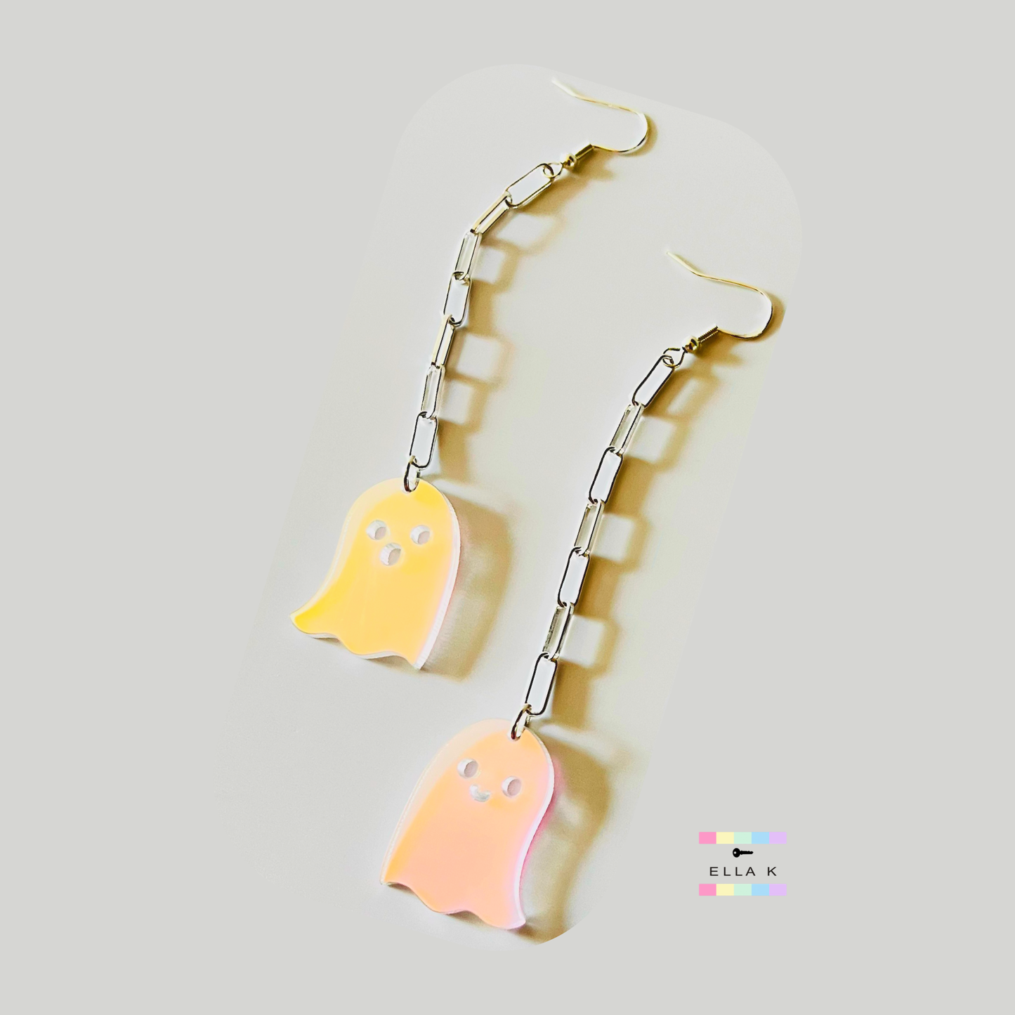 Holographic Ghost Silver Paperclip Earrings