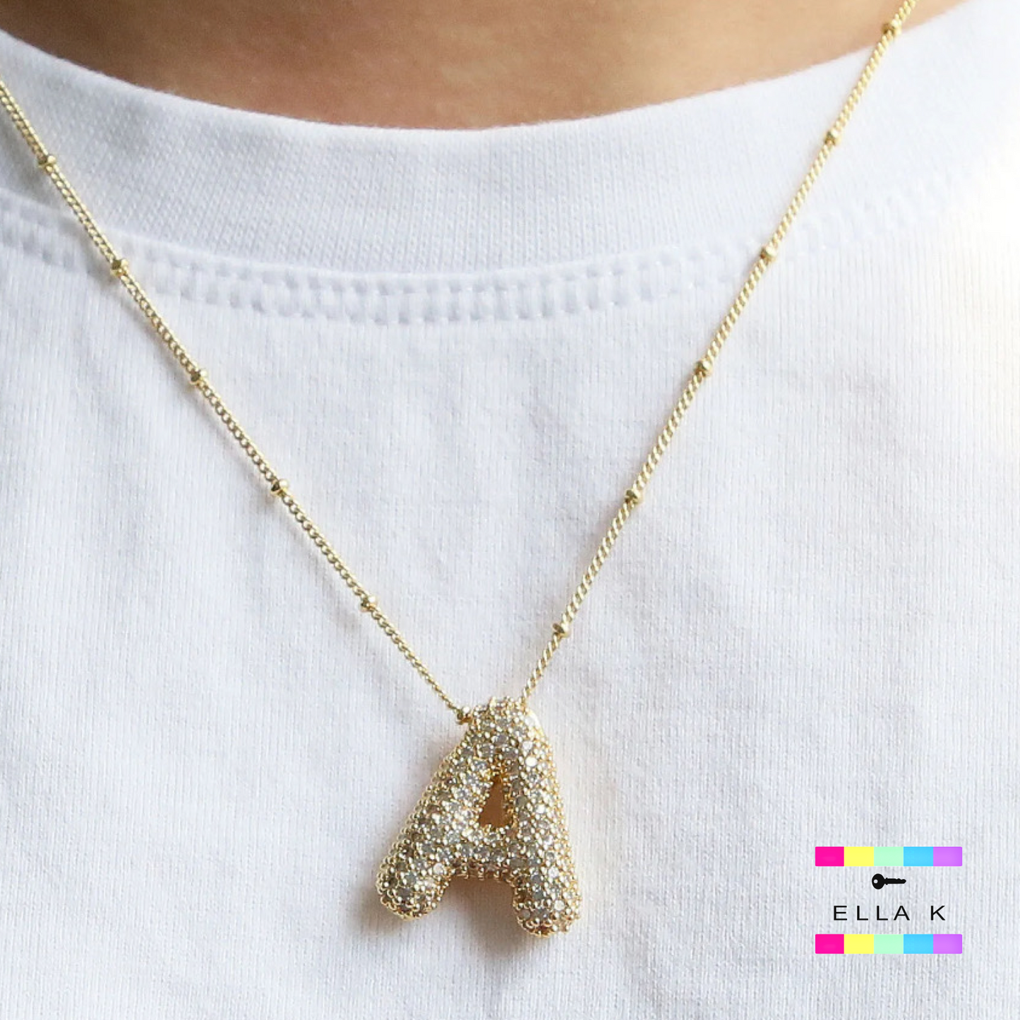 Pave Bubble Letter Necklace