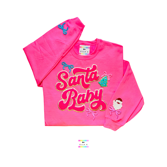 Santa Baby Coquette Bow Pink Christmas Sweatshirt