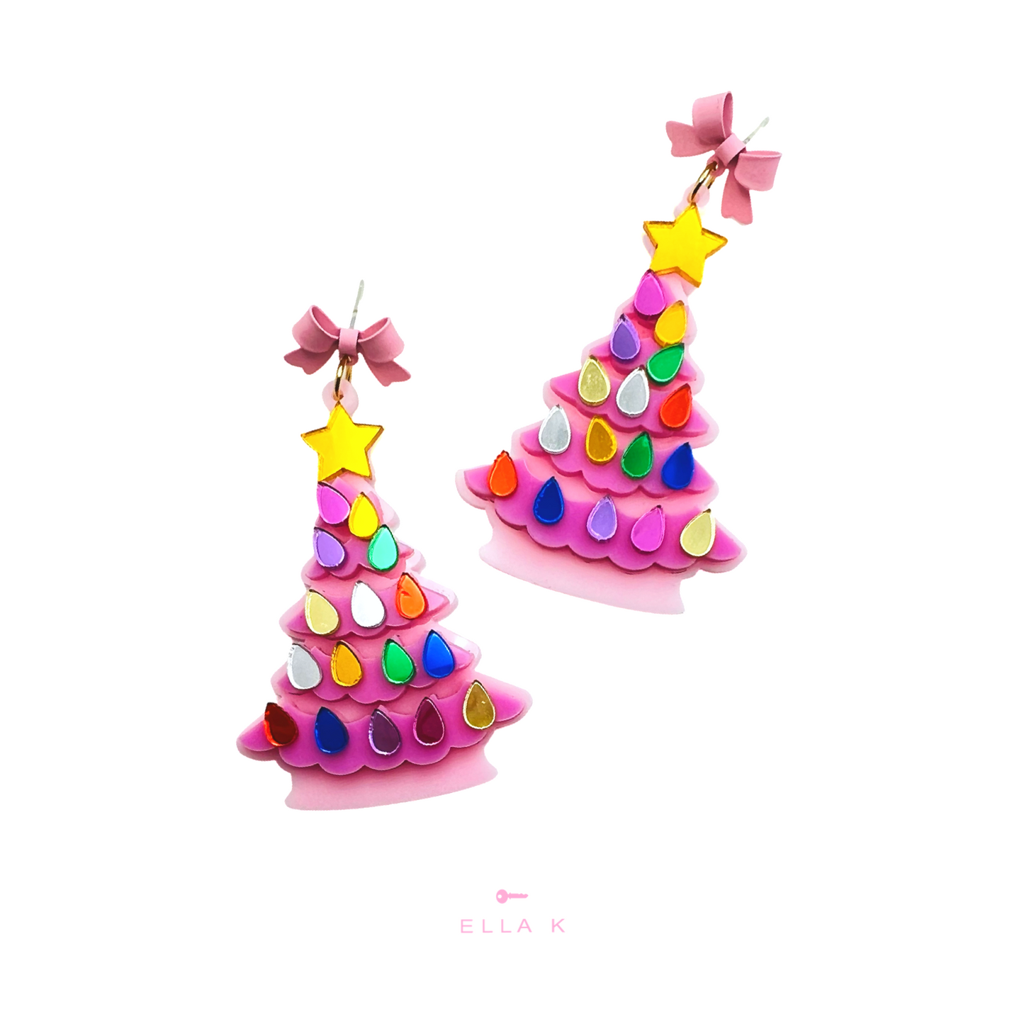 Pink Glow Christmas Tree Earrings