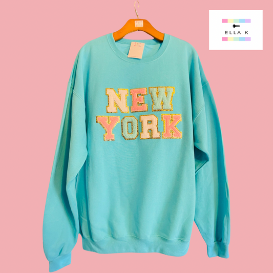 New York Chenille Varsity Sweatshirt - Scuba Blue