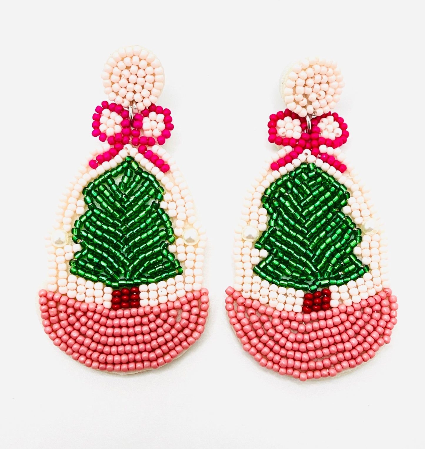 Pink Partridge In a Pear Tree Christmas Earrings